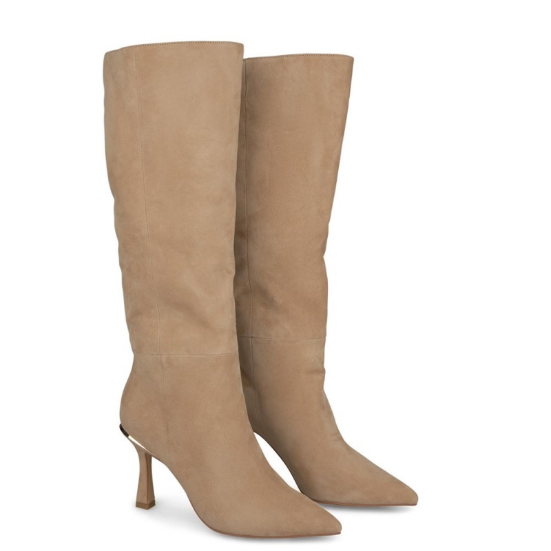 Bottes à Talons Alma En Pena Cuir Boots Smooth Beige Femme | ABJ-47822103